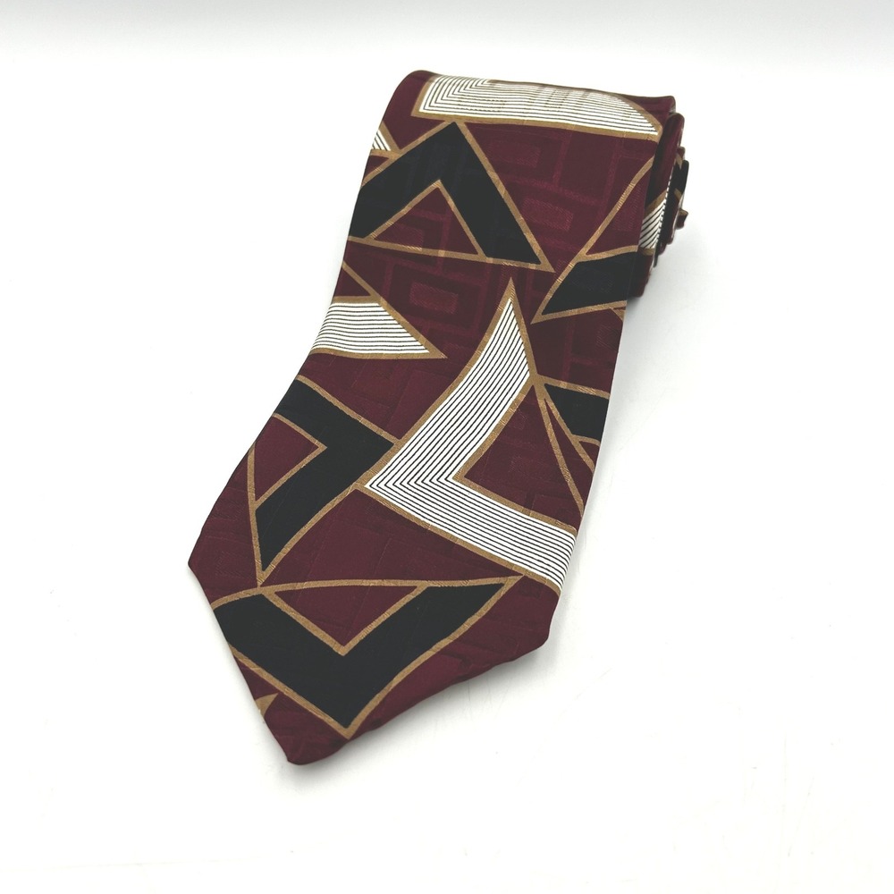 Robert Talbott Tie Burgundy Mens 3.75 inch Wide Geometric Silk Hand Sewn USA EUC